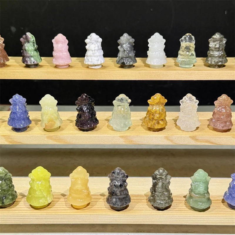 Wholesale Crystals Carvings Mixed Healing Stone Mini 3Cm Christmas Trees For Home Decoration