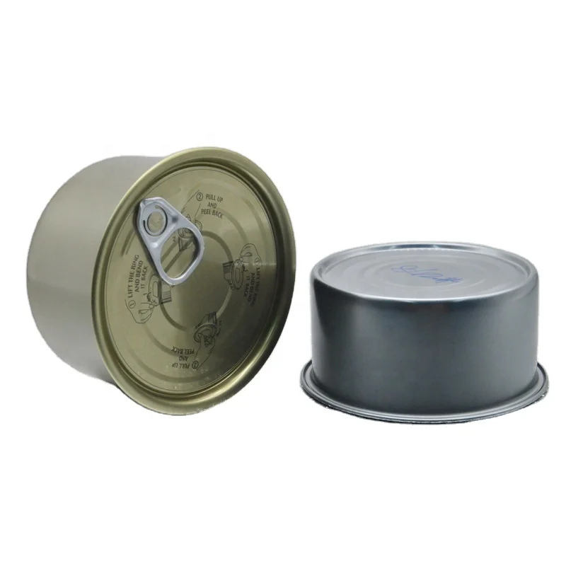 self sealing plain round 2-piece tin cans manufacturer labeling canister with eoe lids cover for tuna pet food canning