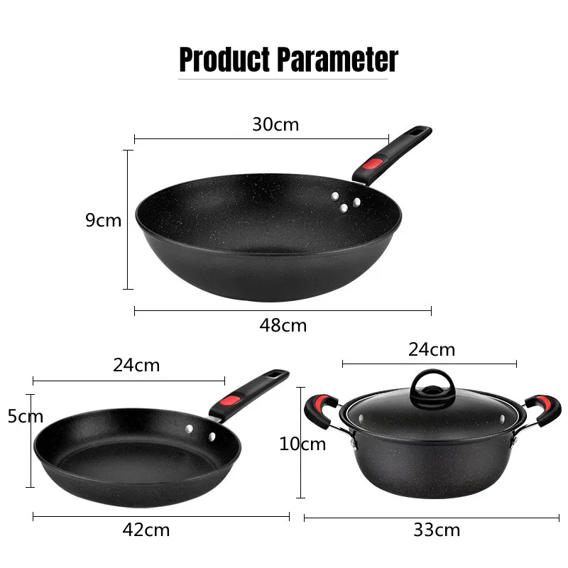 3 Pieces Cookware Pans and Pot, Nonstick Pots and Pans Set, Non Stick Stone Cookware Kitchen Cooking Set