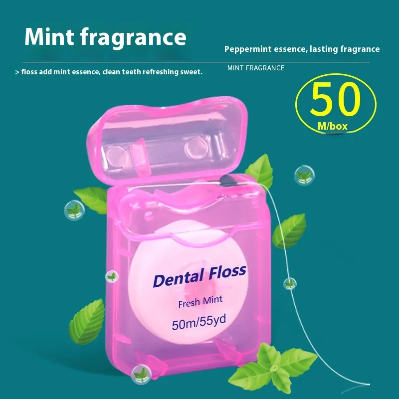 Wholesale Stock Teeth Floss High Strength Curly Orthodontic Dental Floss 50m Boxed Eco-Friendly Plastic Line Wax Mint Flavor