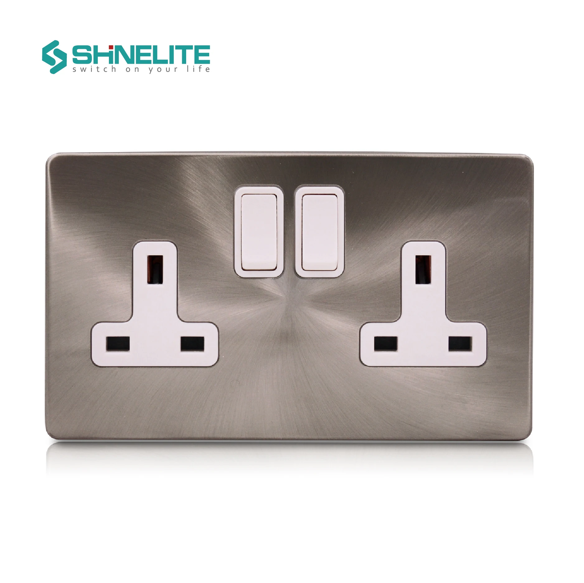 UK Metal Screwless Stainless Steel Double Wall Switch Socket USB Outlet Electrical Socket