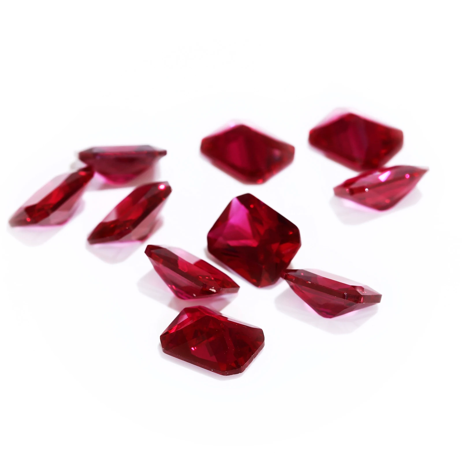 Megan wholesale Wuzhou Factory low price fancy Emerald Cut Loose Synthetic Red Ruby Stones 34# Synthetic Corundum Stones Gems