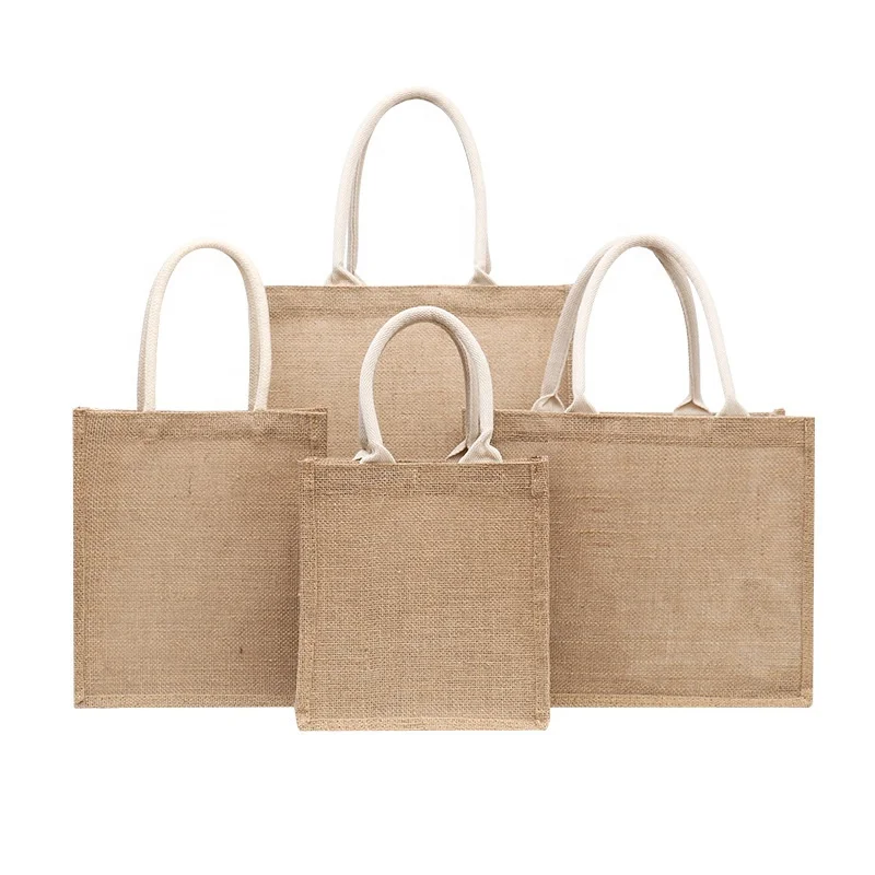 2024 eco friendly strong durable jute tote bags reusable custom logo printed jute shopping bags Natural Burlap Grocery tote bags