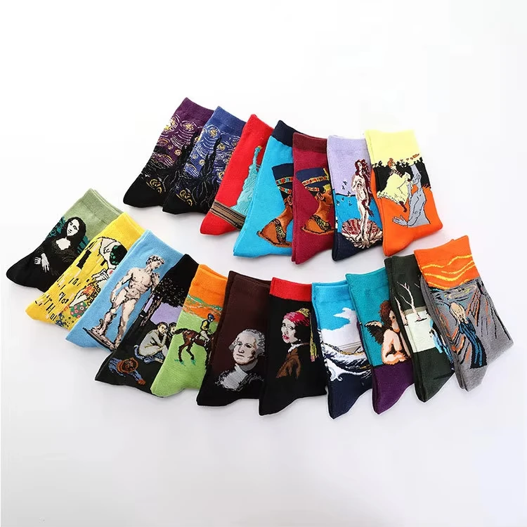 High Quality Happy Art Socks For Men and Women Cotton  Famous Painting Socks Funny Logo  Socks