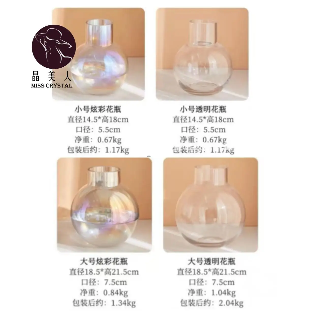 Simple Nordic style Ball Shape Smooth Glass Vase Modern style Clear Glass vase for Wedding and Home Decoration