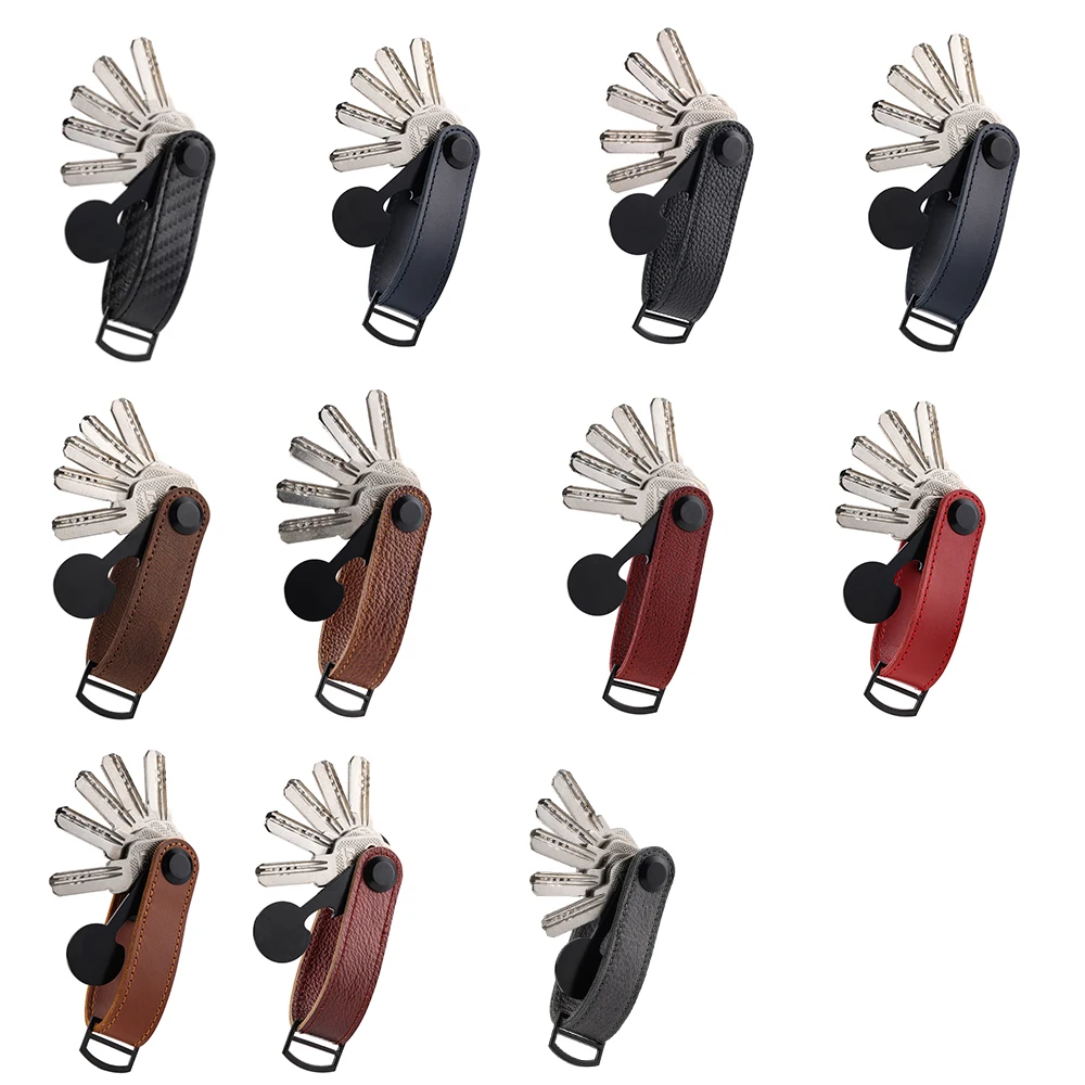 Carbon fiber genuine leather key holder organizer Men car key cover