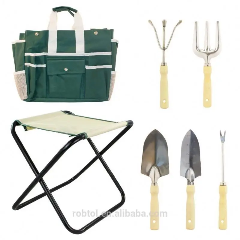 
High Quality Shanghai Robtol 7 pcs all kinds of agricultural garden tools set /bag /kit With Chair 