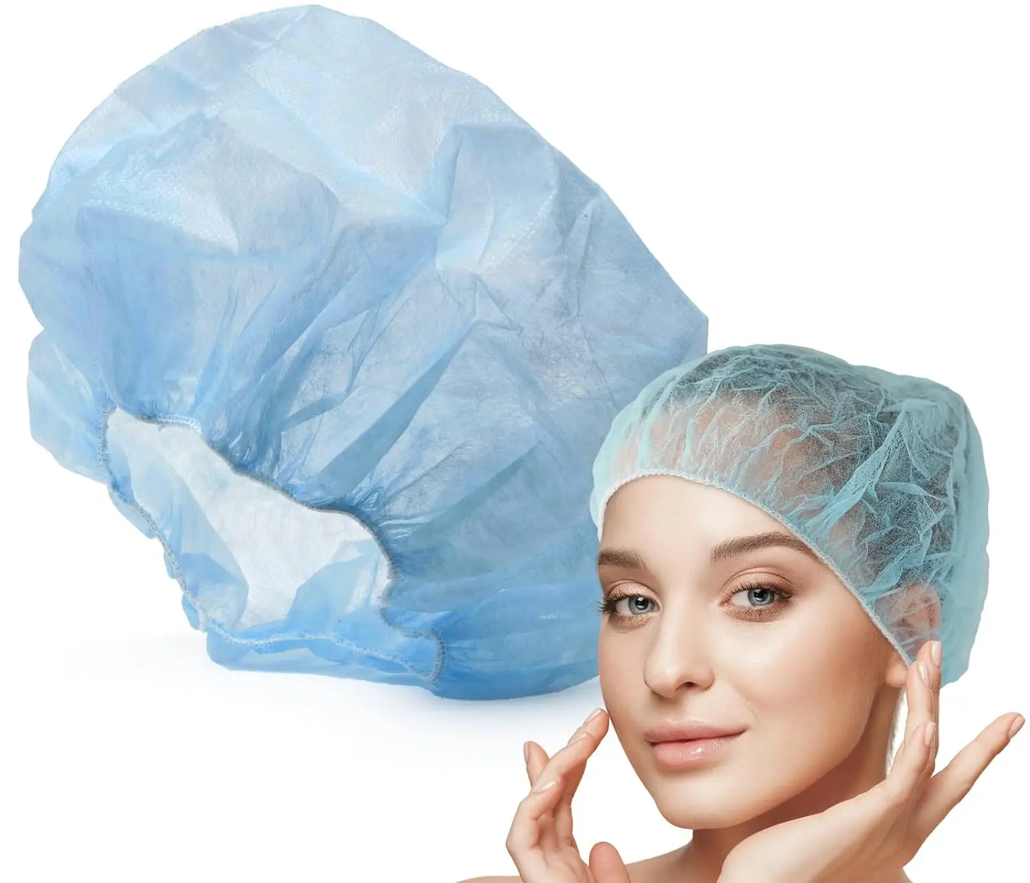 Disposable 21-Inch Bouffant Caps 100 Pcs Elastic Hair Nets Dust-Free Kitchen Head Cover for Food Service