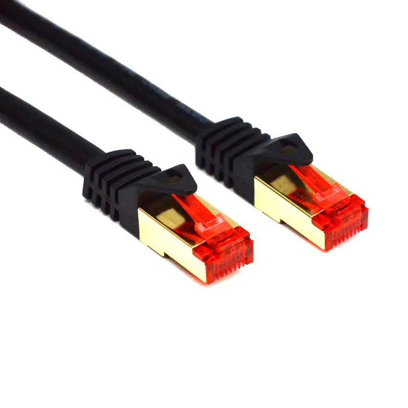 High quality Flat CAT7 BC CCA LAN Ethernet Network Patch Cord Cable RJ45 cable SFTP Shielded Cable Black 0.5 1 2 3 5 Meters