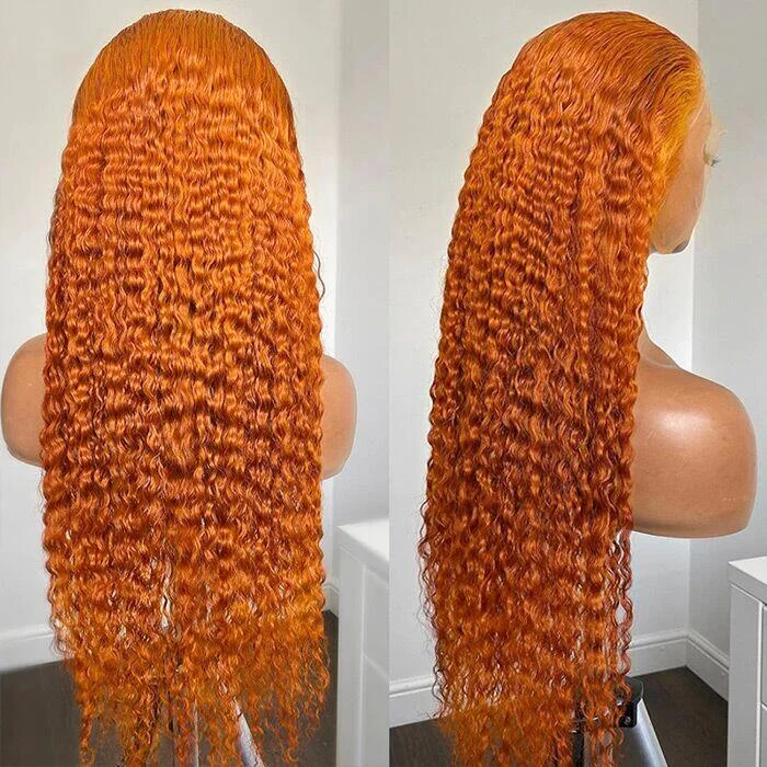 Hair 13*4 full frontal big lace area ginger orange color human hair 1 piece 26inch wig brazilian human hair water wave wig
