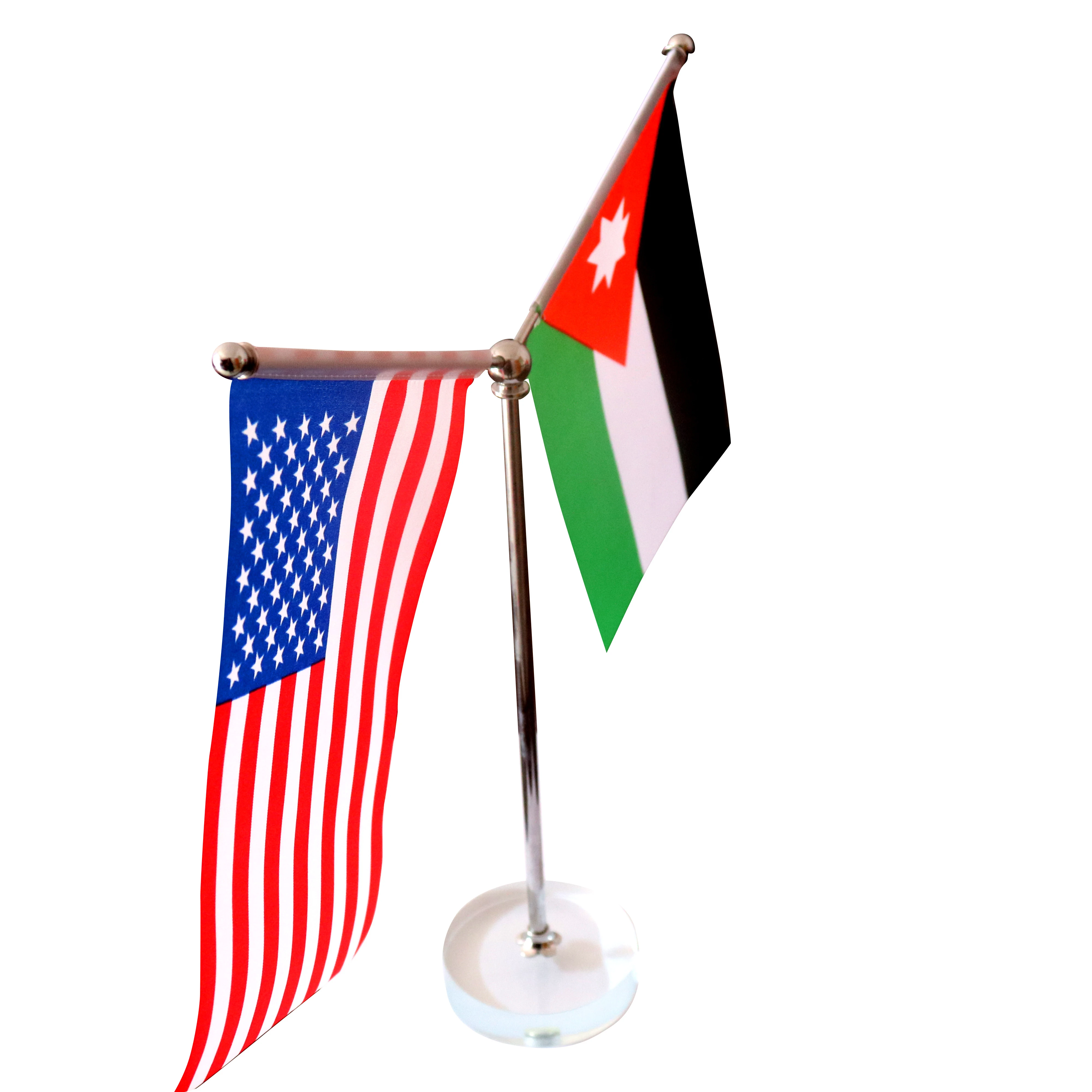 crystal glass base stainless steel table flagpole with custom polyester national desktop flag