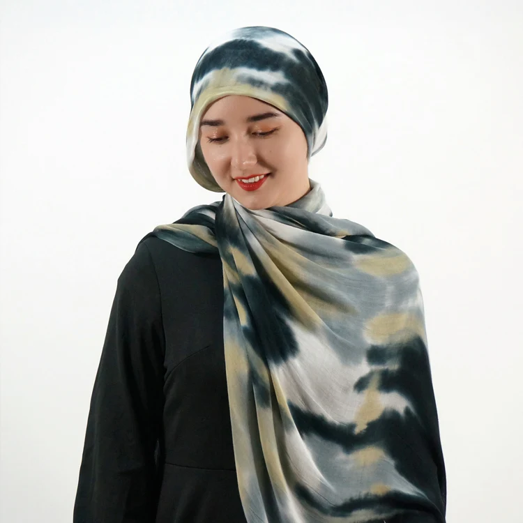 Fashion designer Islamic Handmade tie-dye ink and wash jersey head Scarf modal hijab bamboo cotton shawl for muslim women Newest