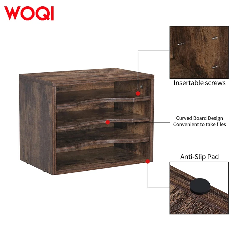 WOQI Vintage Wooden File Folder with 3 Adjustable Shelves for School & Home Office Wood Crafts Wooden Boxes