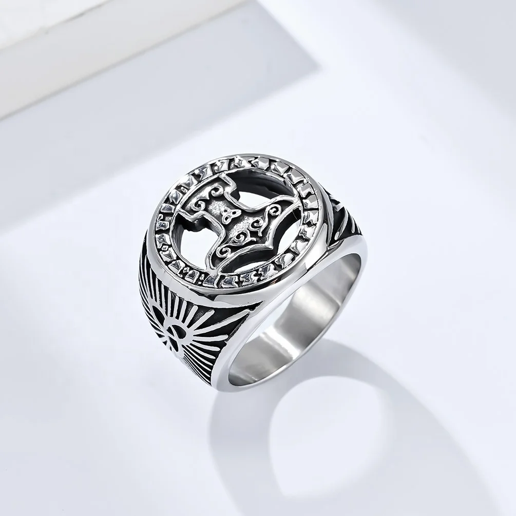 Stainless Steel Nordic style Viking Eternal Knot Tomahawk   battle-axe Ring Celtic Triangle Knot rings for man