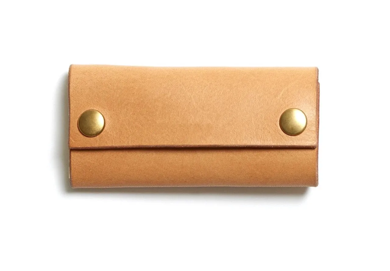 Highest quality natural tan harness leather key pouch with two snap