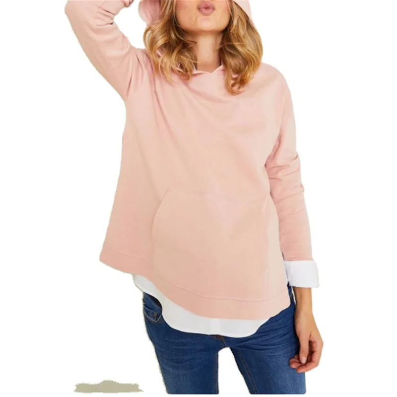 Pink-Hooded Sweatshirt for Maternity pregnancy clothes maternity nursing wear