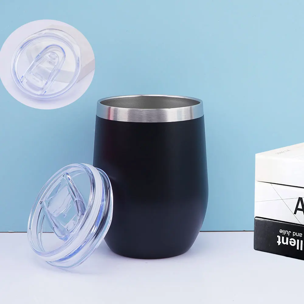 Customized egg shaped double wall glasses stainless steel insulated tumbler cups coffee powder coating 12oz wine tumbler