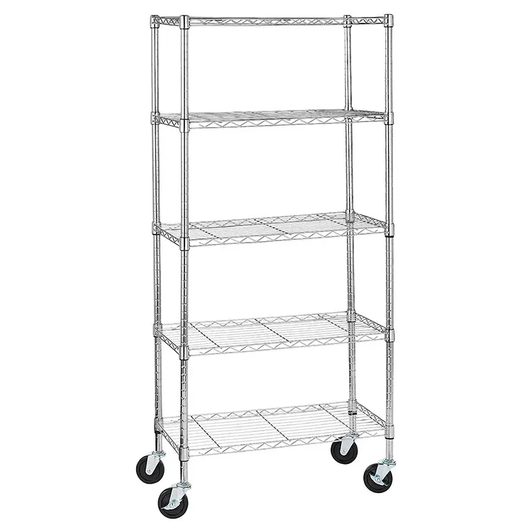 Factory Supply Chrome Powder Coated Houseware Storage 6 Layer Wire Shelf Mesh Shelves For Sale