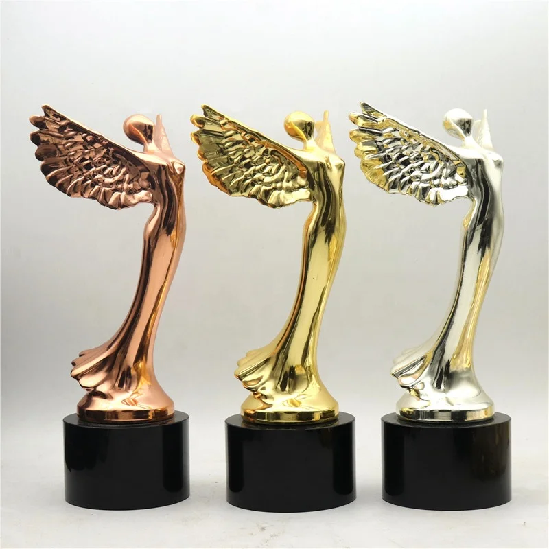 Creative Gold Silver Copper Metal Angel Wings Crystal Trophy Wholesale Angel Crystal Figurine Award Souvenirs