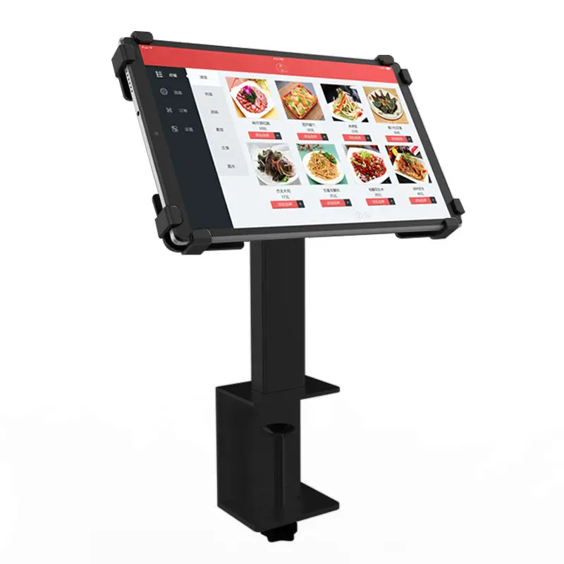 Anti-theft metal tablet POS system stand 180 rotating aluminium alloy ordering food kiosk for restaurant counter payment