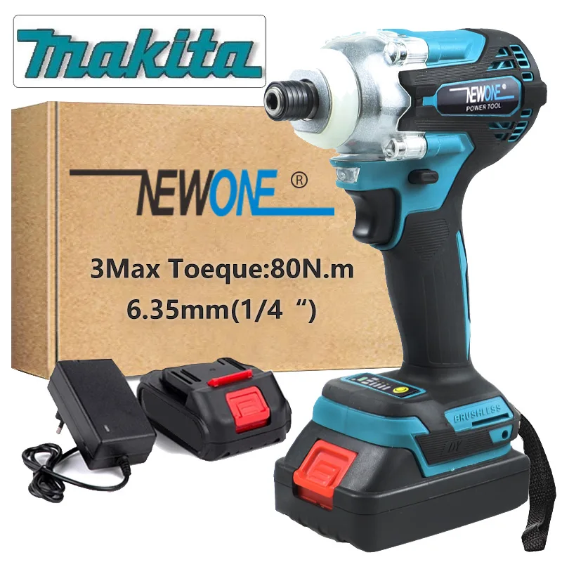 NEWONE Brushless Electric Screwdriver Cordless Brushless Power Tool Rechargeable Drill Driver LED Light for Makita 18V Battery