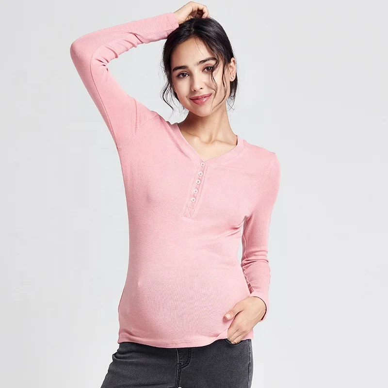 New Arrivals Sexy V Neck Long Sleeve Maternity Stretch Breastfeeding Blouse