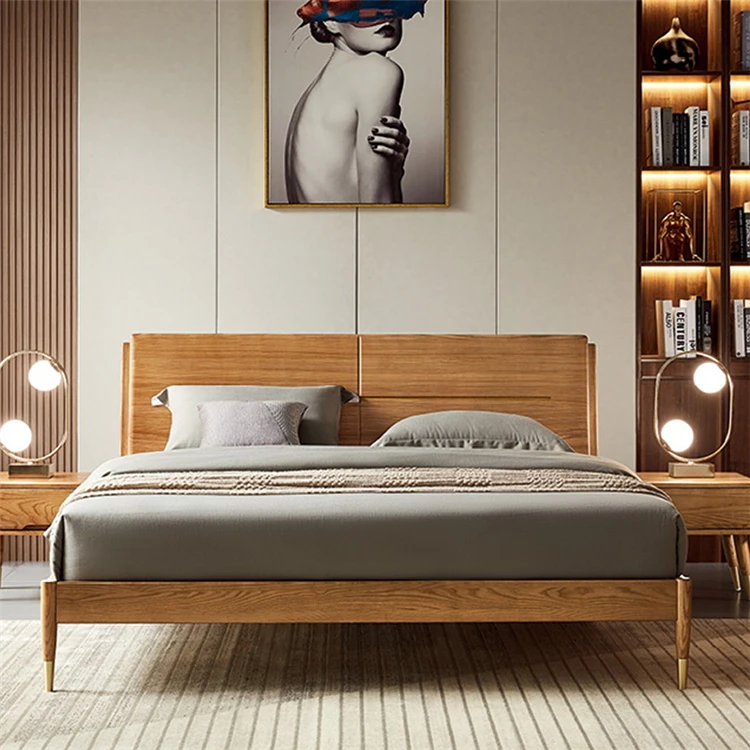 Modern European Bedroom Furniture Single Size Wooden Bed Frame Bed Strong Wood Slat Support