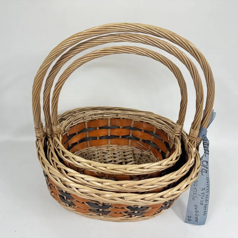 Hand Woven Wicker Wood Chip Gift Basket