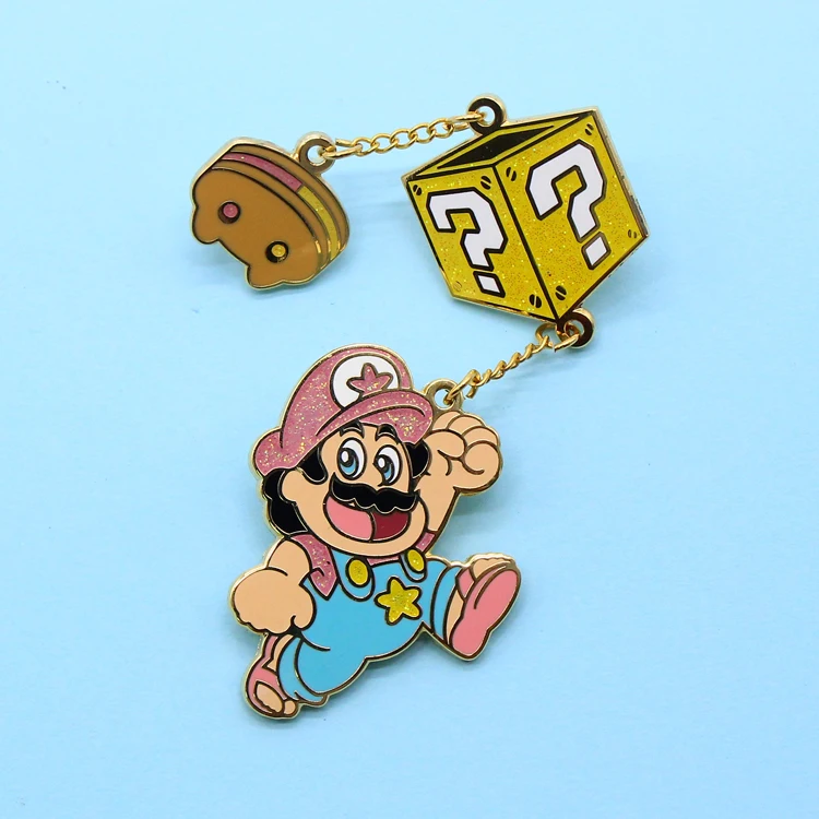 
Cartoon Magnetic Badges Design Metal Badge Rhinestone Chain Gold Plated Soft Hard Enamel Pin Custom 