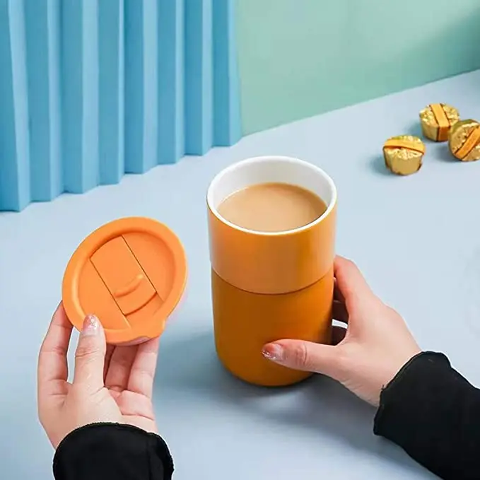 Porter Ceramic Mug W/ Protective Silicone Sleeve On-the-Go | Reusable Cup for Coffee or Tea Multicolor Maka