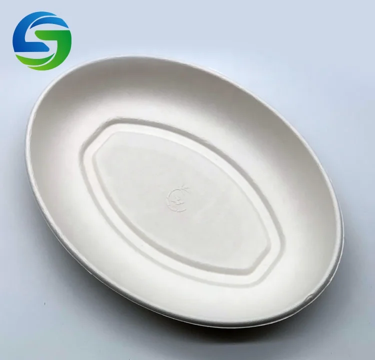 Green Compostable Biodegradable Sugarcane Bagasse 815ml Oval Disposable Paper Salad Bowls