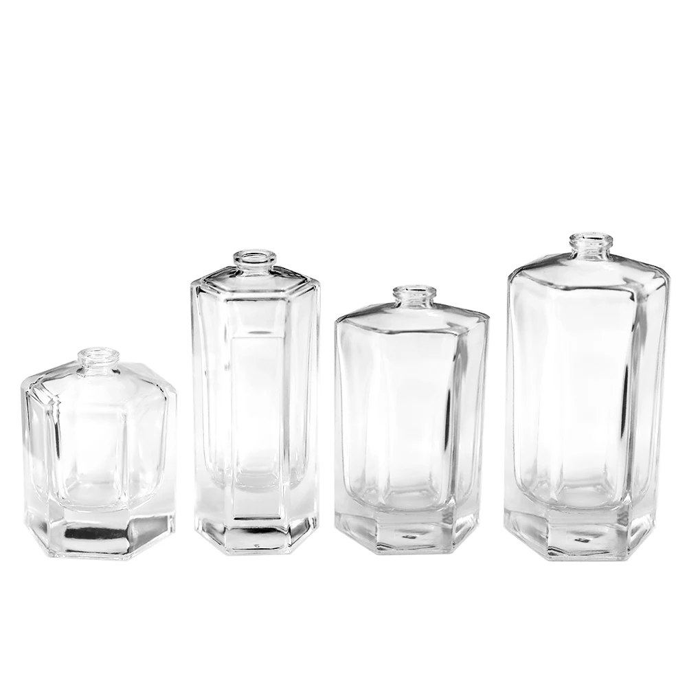 Wholesale 50ml 100ml Clear Women Empty Hexagon Glass Spray Perfume Bottles