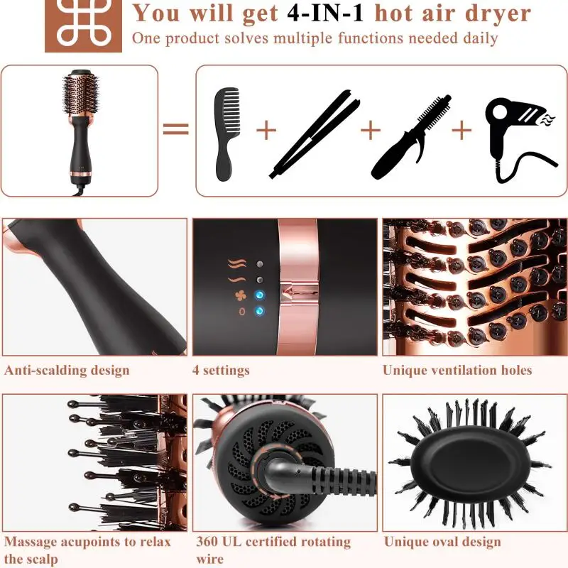 Hot Air Brush 4 In 1 Hair Blow Dryer Stock One Step Hair Dryer And Styler electric brush hair  Blow Dryer Comb