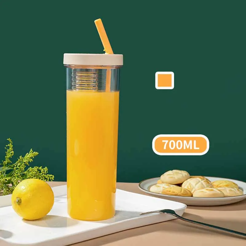 Portable Summer Plastic Folding Straw Cup Reusable 700 ML Durable Sealed Water Bottle Cup Logo Custom