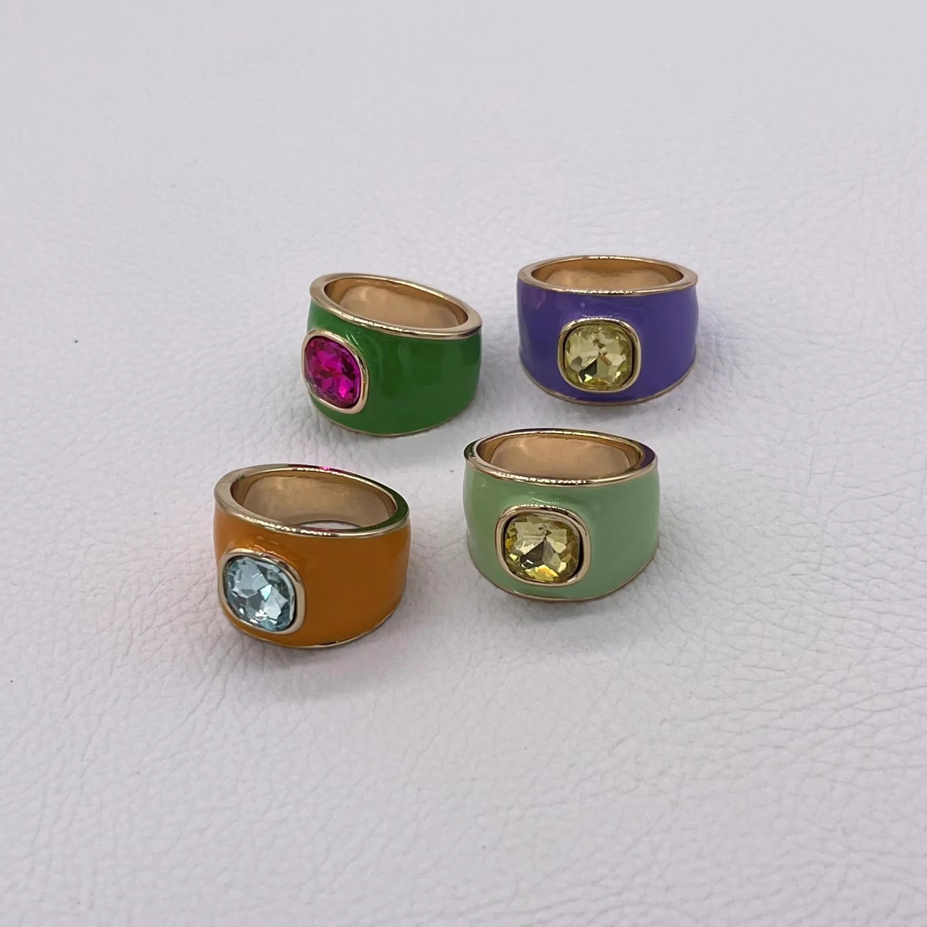 Wholesale Anti-Allergic AAA Cubic Zirconia Dripping Oil Gemstone Rhinestone Alloy Ring For Women