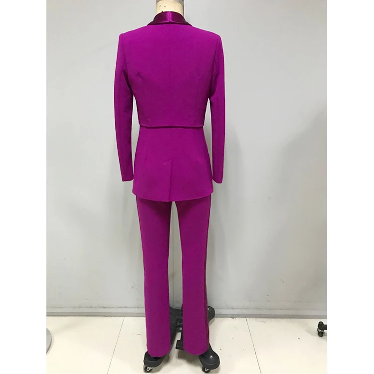 
New Arrival Pure Color suit Fit Long Sleeve Satin Lapel professional Suit For Office Ladies 