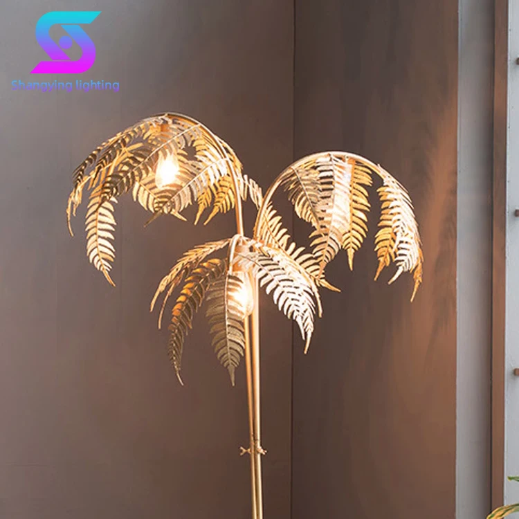 Modern Led Lighting Golden Home Hotel Decorative Palm Tree Copper Nordic Stand Light Floor Lamp