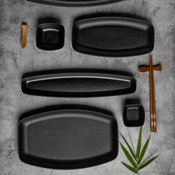Amazon hot hotel ceramic black dish Japanese restaurant matte side plate sushi serving plates