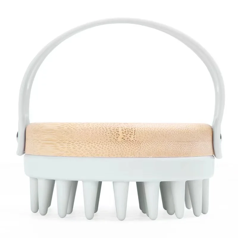 Wholesale Custom Logo Bamboo Material Bath Brush Soft Silicone Teeth Silicone Scalp Massage Brush Silicone Massage Brush