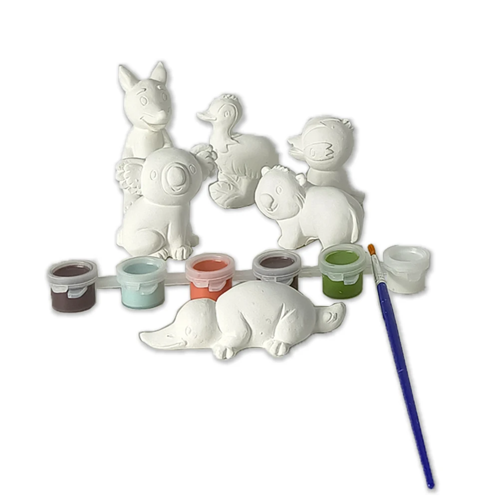 Elsas Children educational toys color painting plaster set DIY craft plain ceramic animals figures
