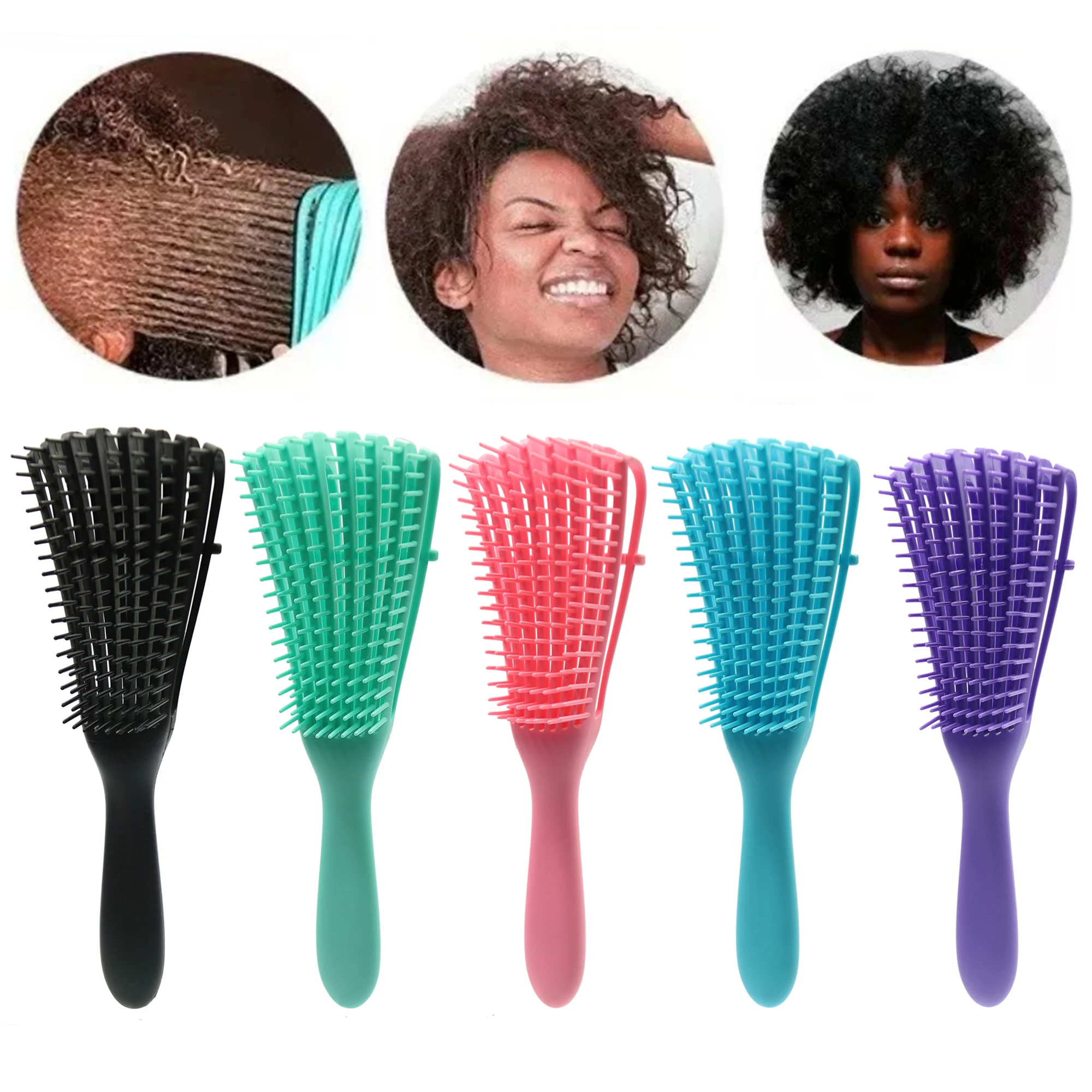 High Quality Women Professional Eight Row Detangling Hair Brush For Kinky Wavy Curly