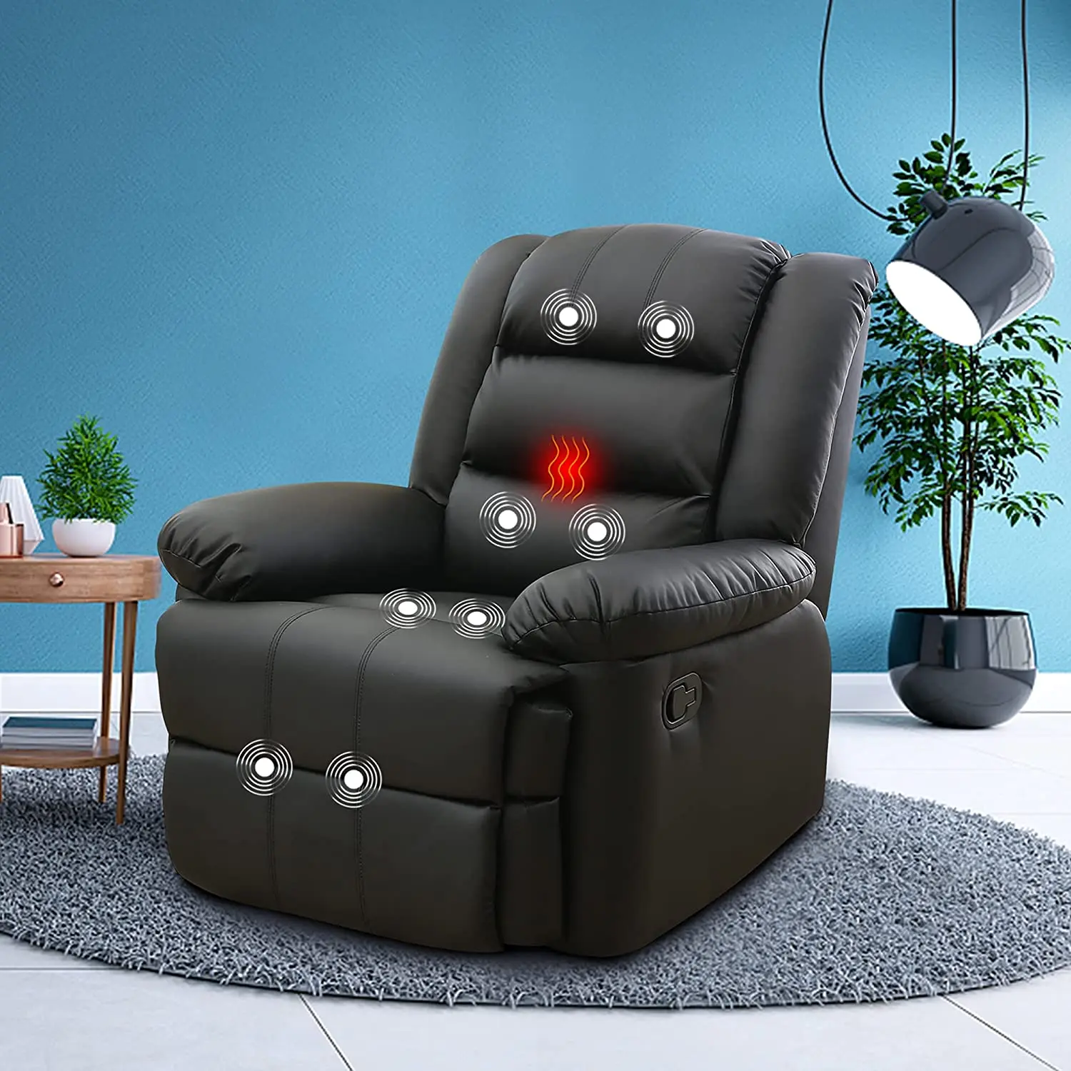 8 point vibration massage heat swivel rocker glider air leather mix palomino recliner sofa chairs usb charing for phone