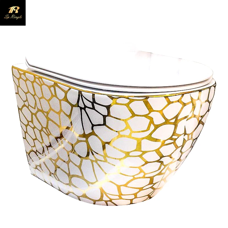 Modern european style white gold luxurious hidden double flush one-piece siphon hotel bathroom toilet