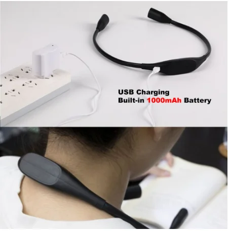 Rechargeable 4 Super Bright LED Book Light 3 Level Control Reading Neck Hug Light White Silk Head Switch Logo Battery Lighting