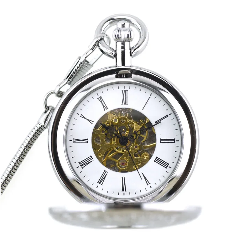 2024 new all-copper double-open carved large Roman manual mechanical pocket watch retro flip hanging watch