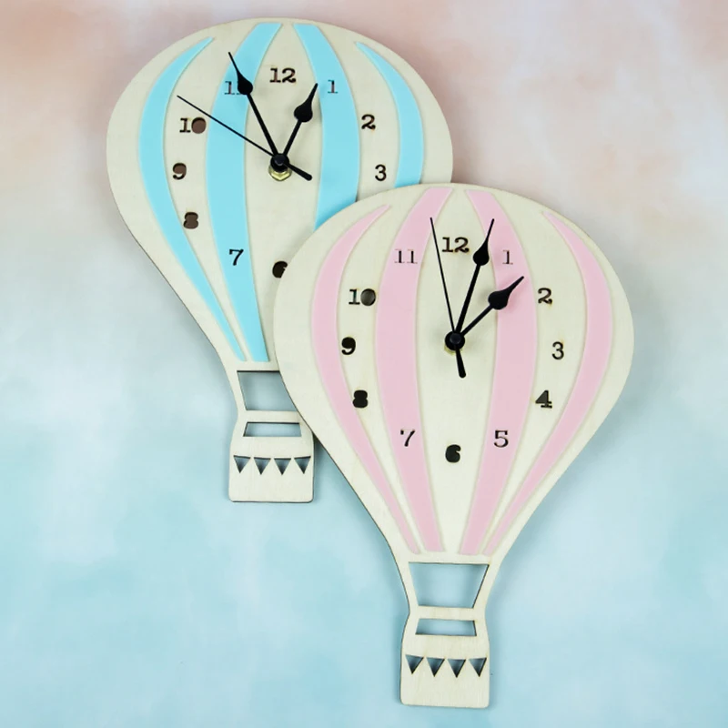 INS Nordic Air Balloon Design Cute Cartoon Baby Room Home Decor Hanging Wood Wall Kids Alarm Clock