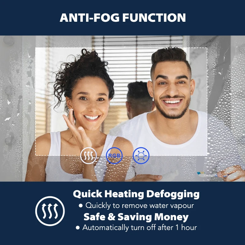 Illuminated Backlit Touch Screen Smart Modern Hotel Rgb Light Up Led Bathroom Mirror With Led Light