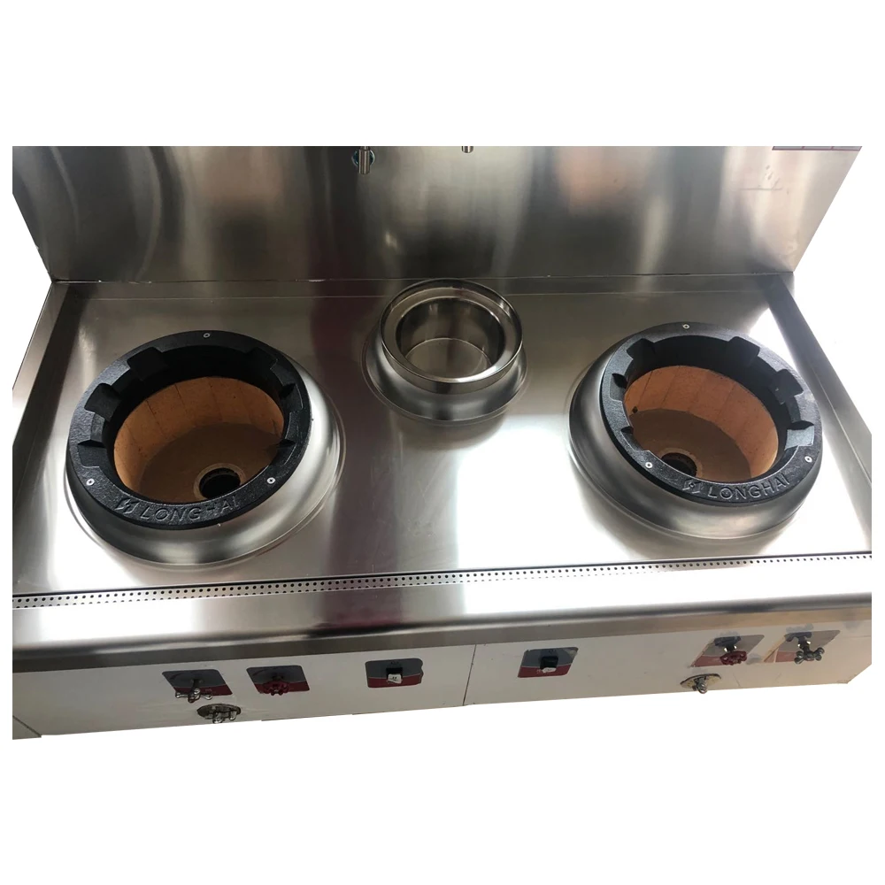 Hotel Restaurant  Hospital School Stainless Steel Kitchen Equipment Chinese 2 Burner Gas Stove