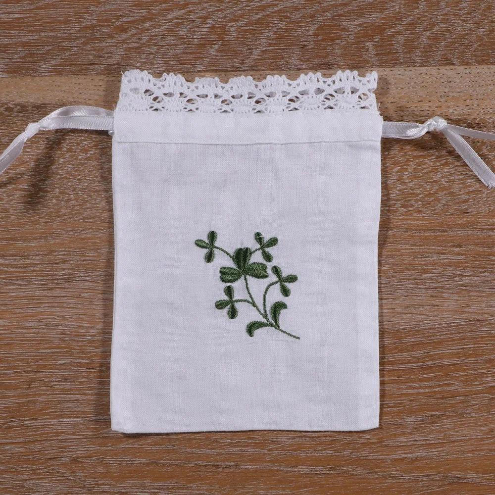 B016 White Ramie  CottonCotton Lace pocket mouth  Gift Sachet bags Travel storage  pouch Drawstring bags