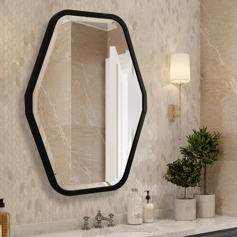 Black Irregular Vanity Wall Smart Backlit Defogger Shatterproof  Intelligent Led Bathroom Mirror